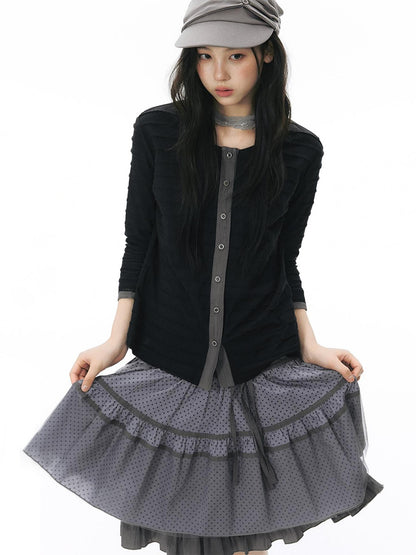 NAPSNAPS Star Print Spliced Panel Tiered A Line Women&