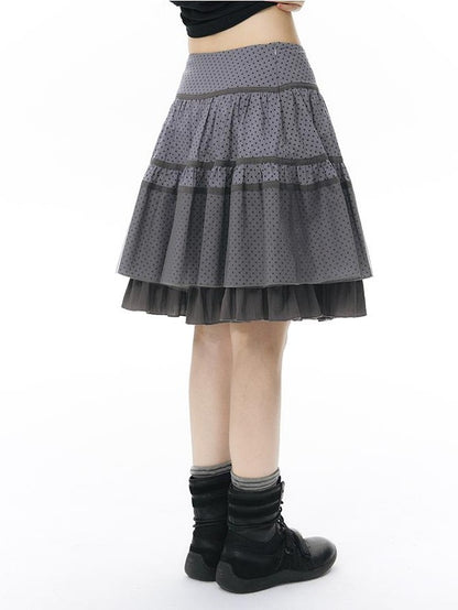 NAPSNAPS Star Print Spliced Panel Tiered A Line Women&