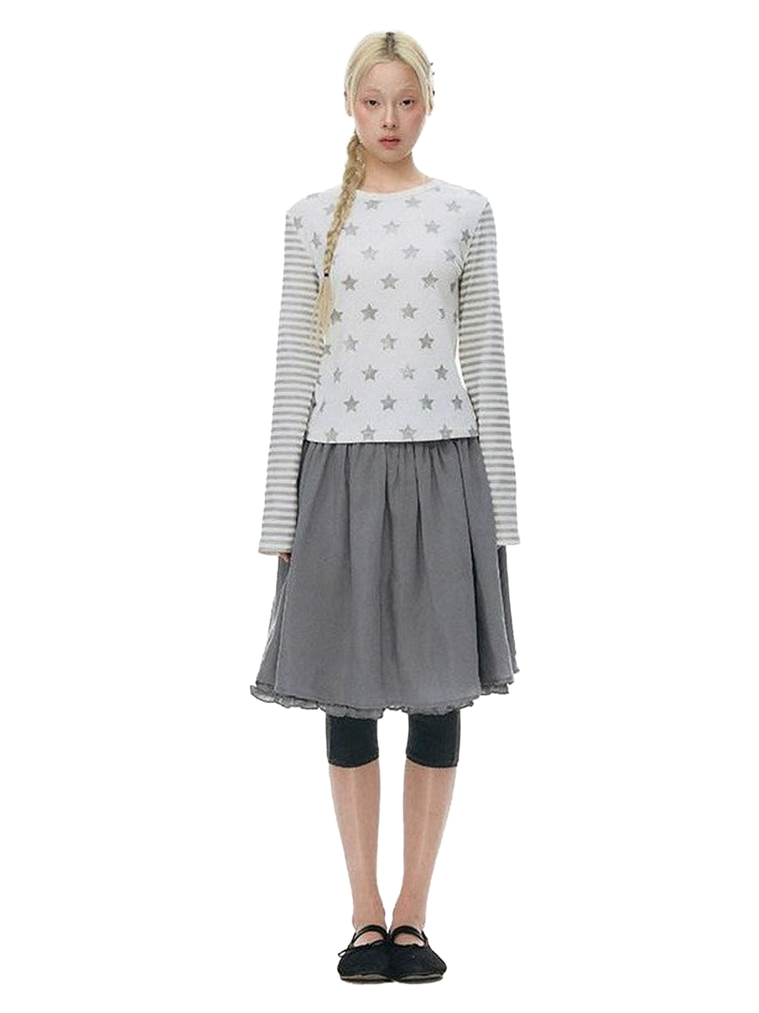 NAPSNAPS Star Stripe Print Patchwork Slim Fit Women&