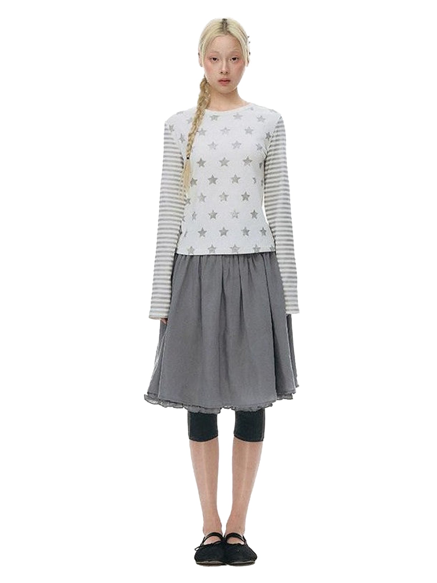 NAPSNAPS Star Stripe Print Patchwork Slim Fit Women&