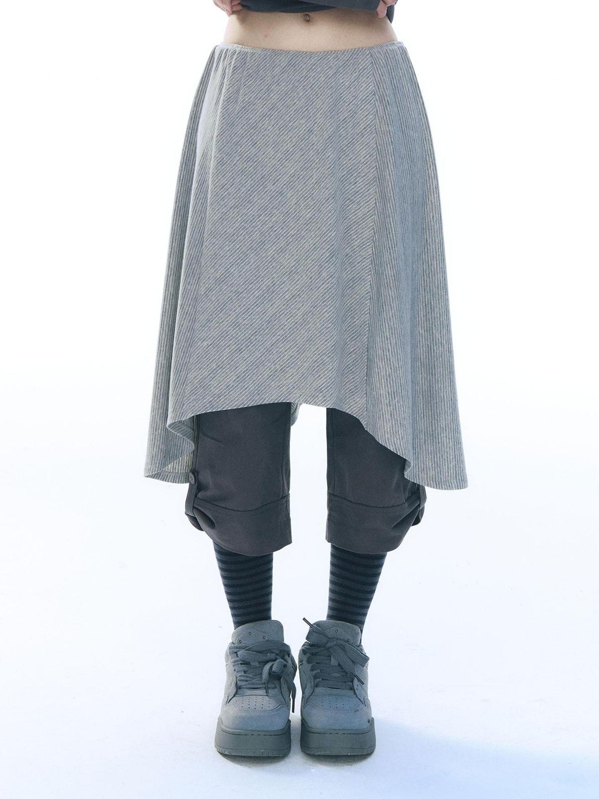 NAPSNAPS Striped Asymmetric Layered Knit Elastic Waist Women&