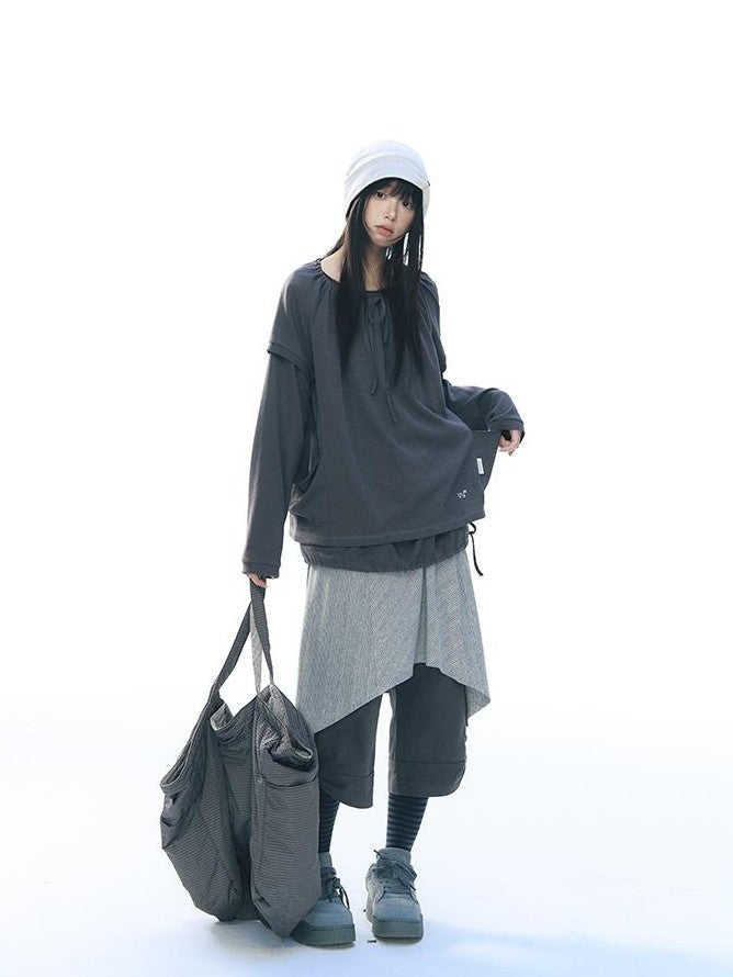 NAPSNAPS Striped Asymmetric Layered Knit Elastic Waist Women&