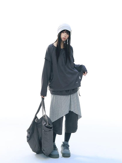 NAPSNAPS Striped Asymmetric Layered Knit Elastic Waist Women&