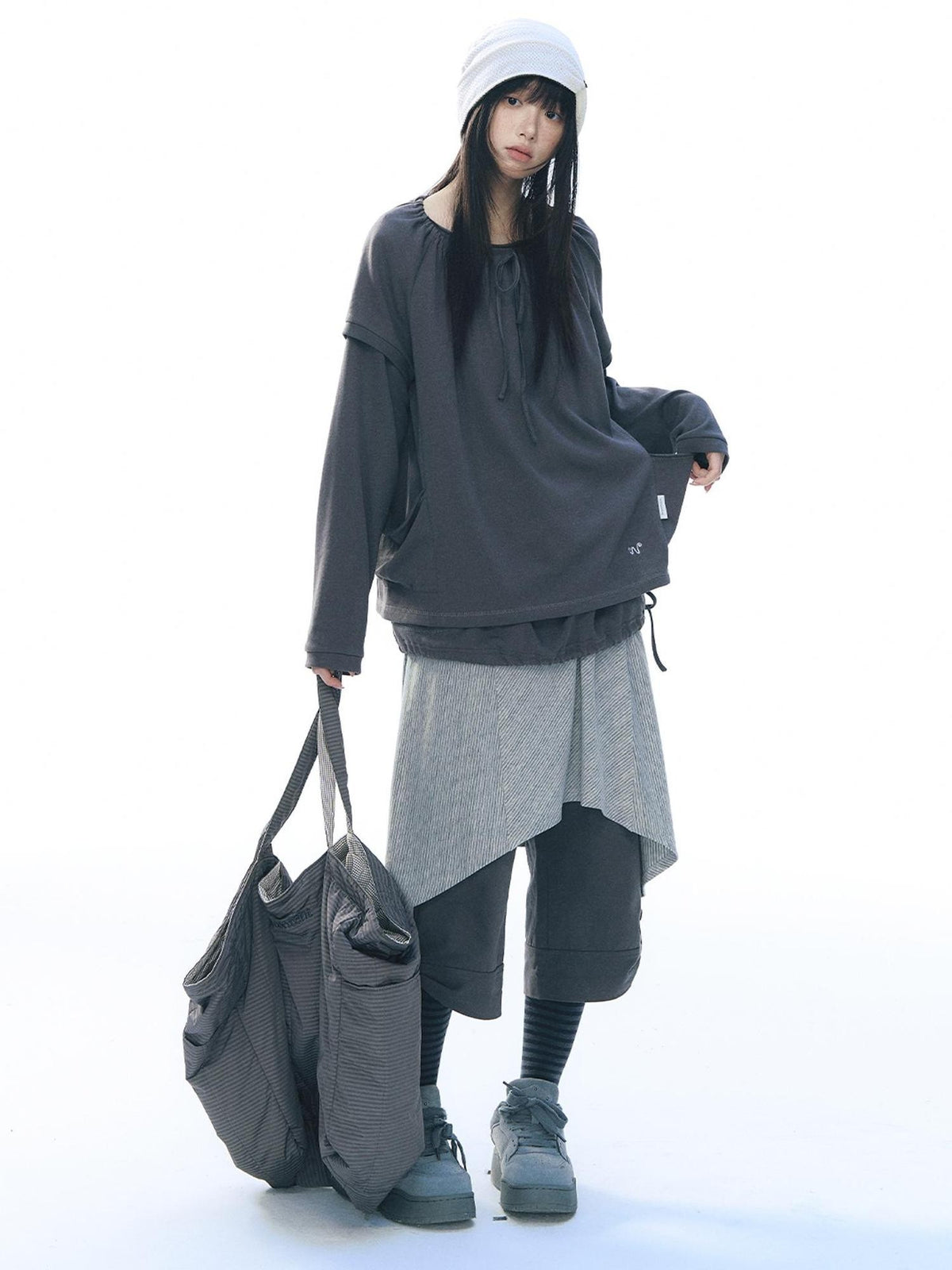 NAPSNAPS Striped Asymmetric Layered Knit Elastic Waist Women&