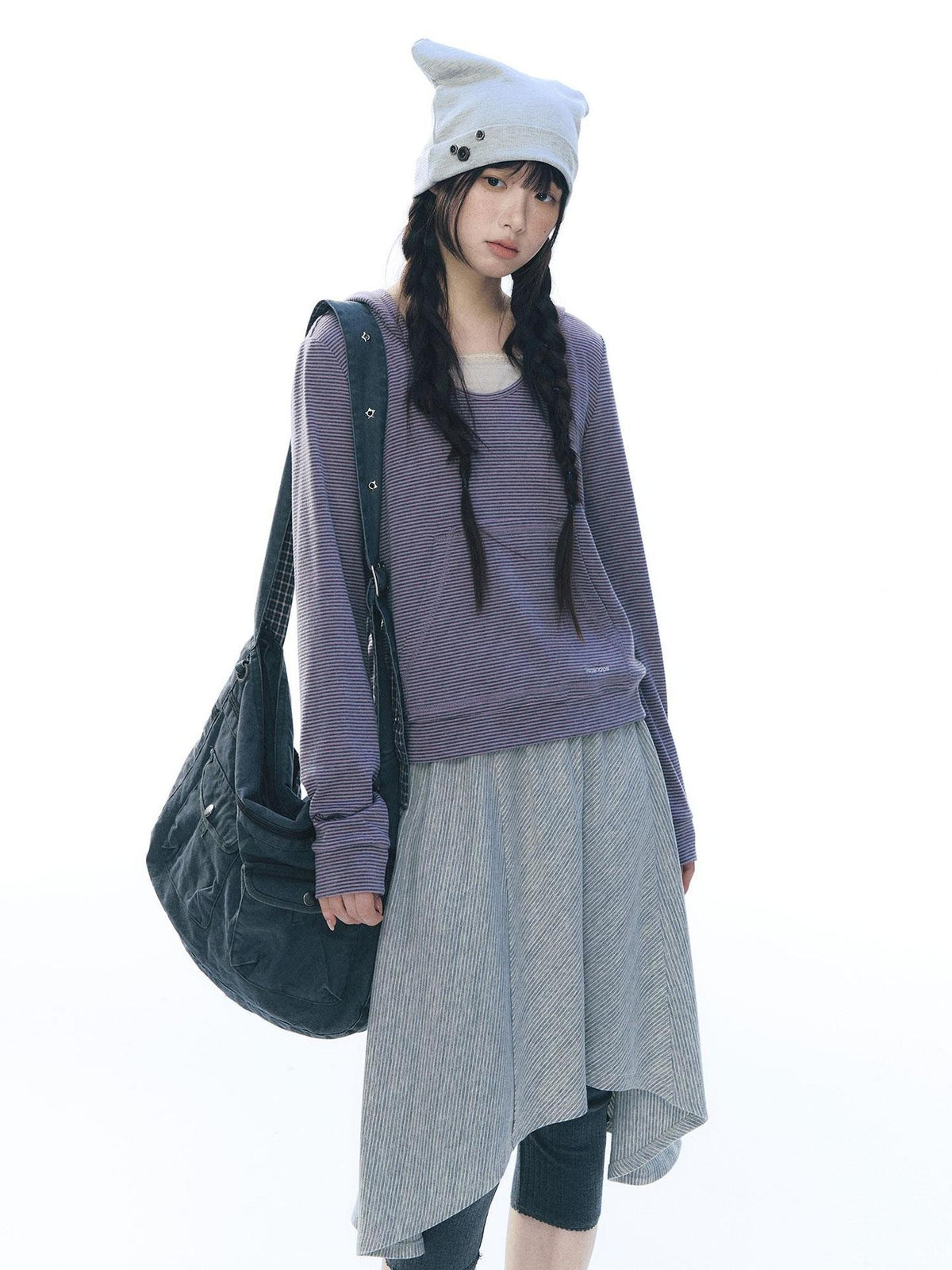 NAPSNAPS Striped Asymmetric Layered Knit Elastic Waist Women&