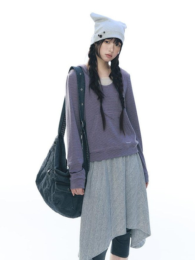 NAPSNAPS Striped Asymmetric Layered Knit Elastic Waist Women&