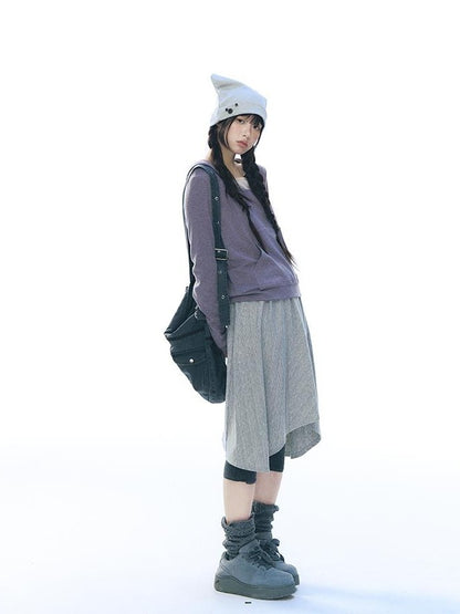 NAPSNAPS Striped Asymmetric Layered Knit Elastic Waist Women&