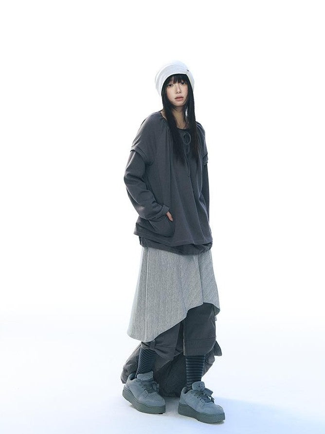 NAPSNAPS Striped Asymmetric Layered Knit Elastic Waist Women&