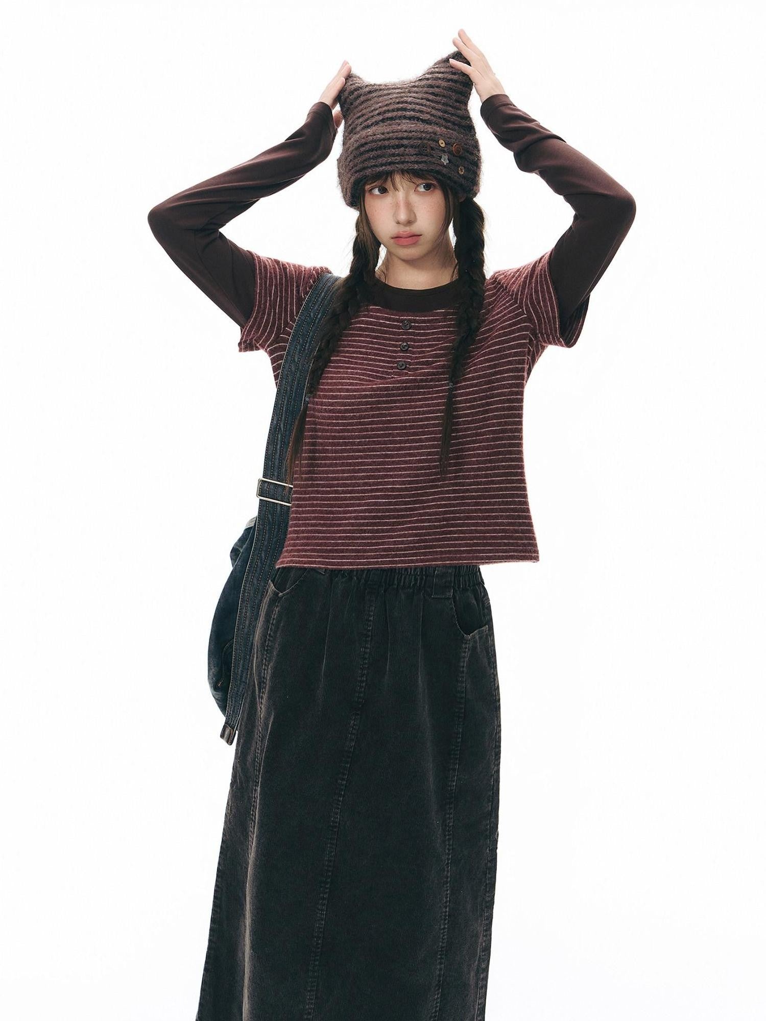 NAPSNAPS Striped Brushed Faux Two Piece Women&