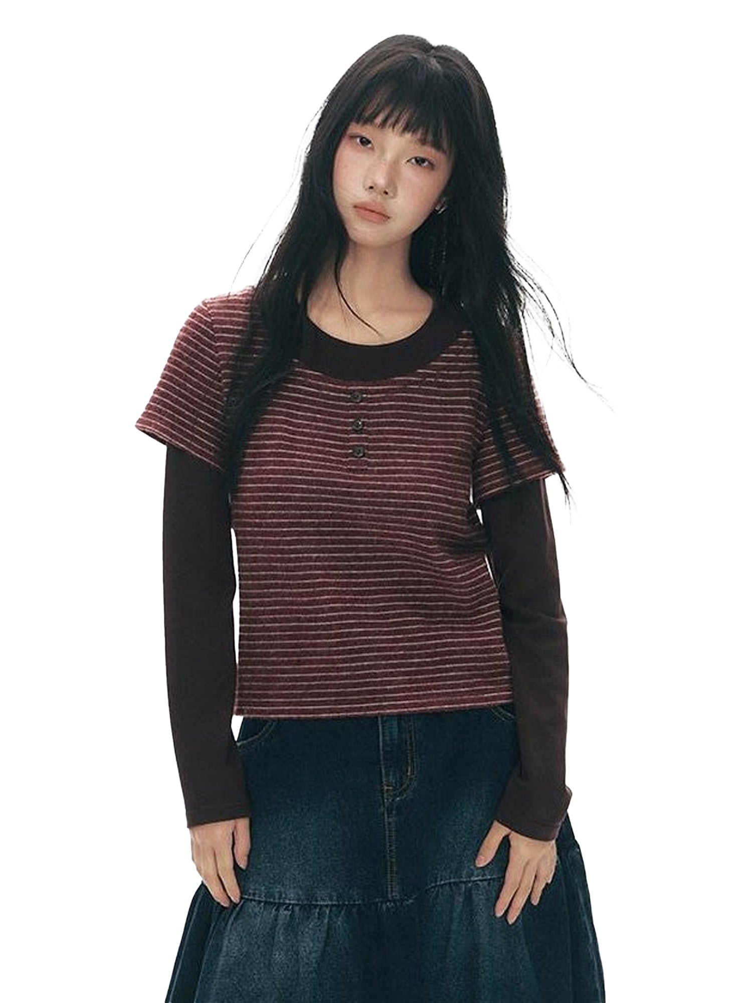 NAPSNAPS Striped Brushed Faux Two Piece Women&