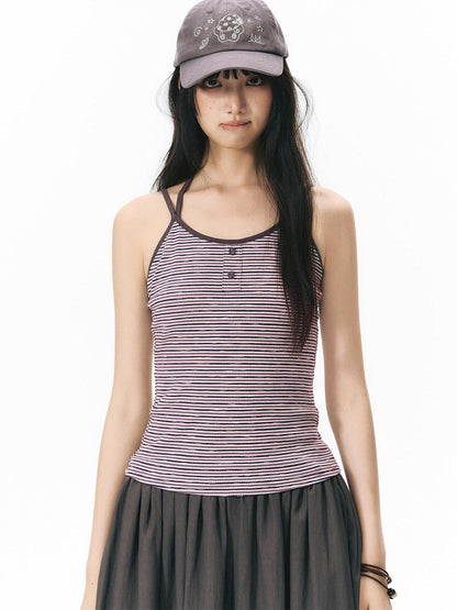 NAPSNAPS Striped Button Halter Detachable Straps Women&