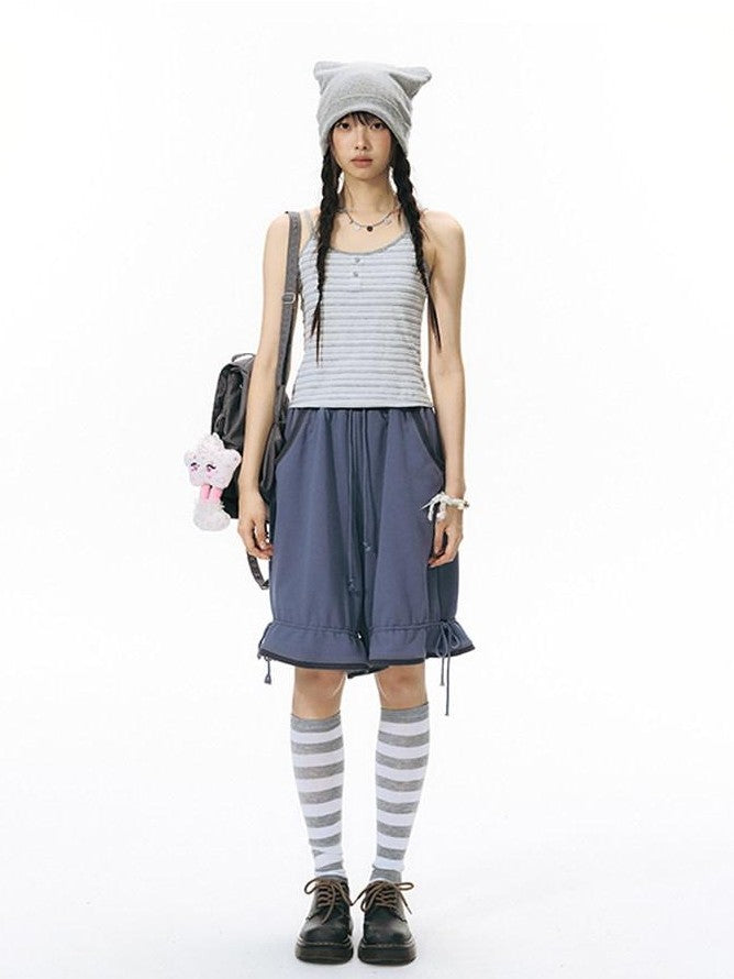 NAPSNAPS Striped Button Halter Detachable Straps Women&