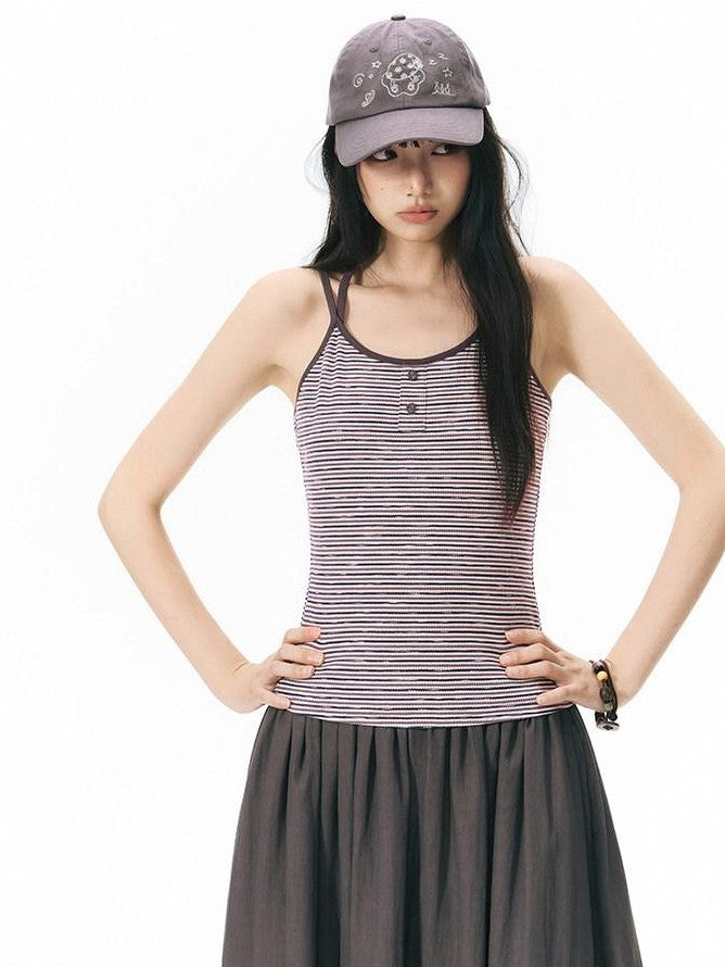 NAPSNAPS Striped Button Halter Detachable Straps Women&