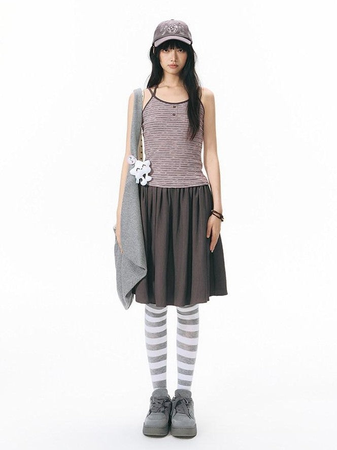 NAPSNAPS Striped Button Halter Detachable Straps Women&
