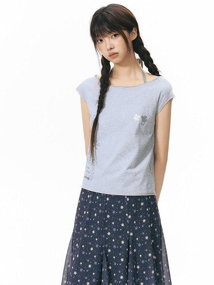 NAPSNAPS Striped Button Halter Detachable Straps Women&