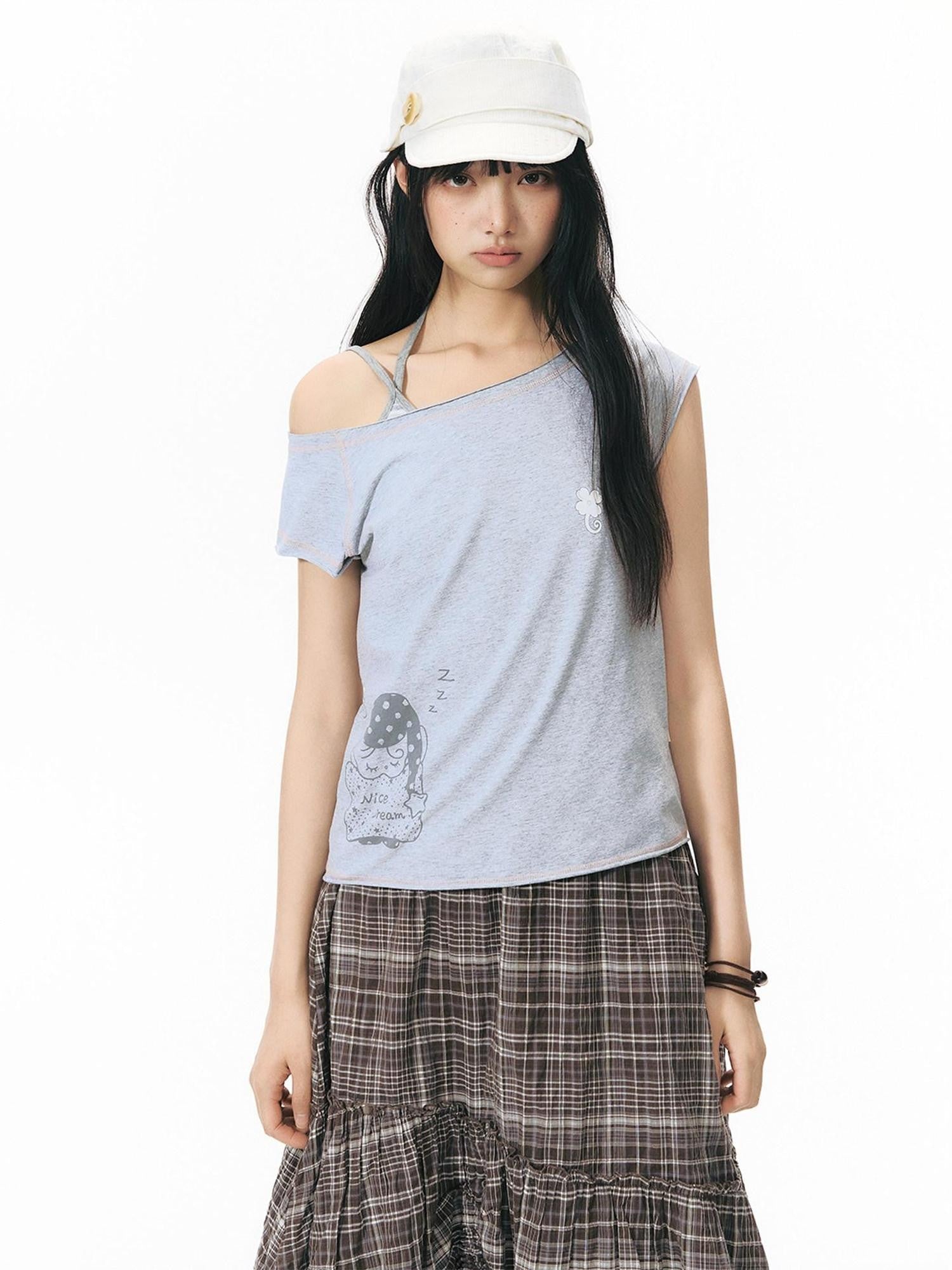 NAPSNAPS Striped Button Halter Detachable Straps Women&