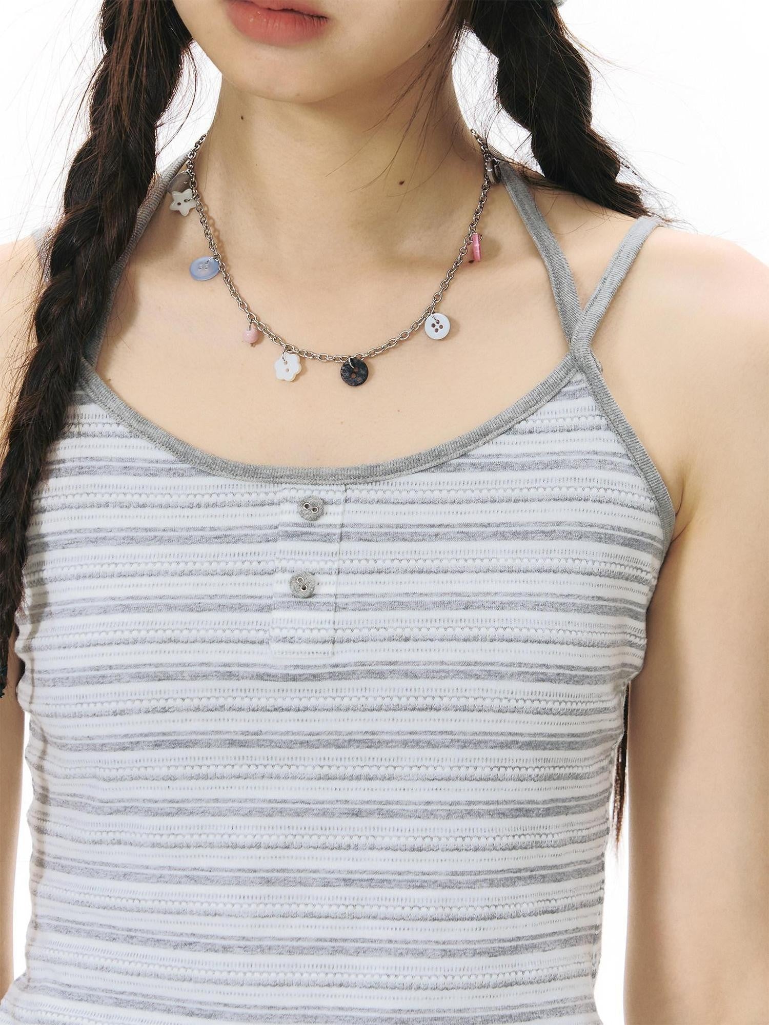 NAPSNAPS Striped Button Halter Detachable Straps Women&