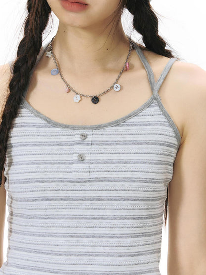 NAPSNAPS Striped Button Halter Detachable Straps Women&