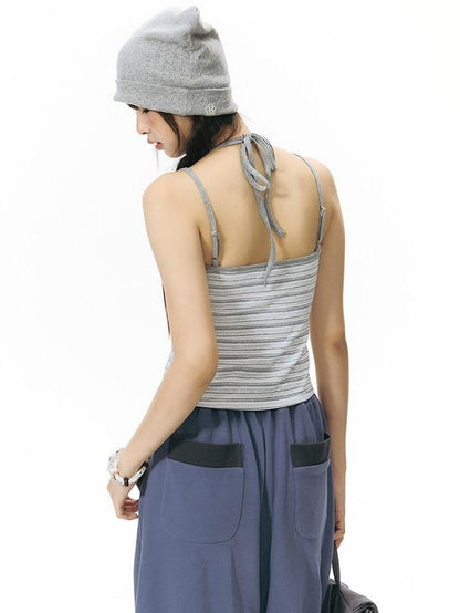 NAPSNAPS Striped Button Halter Detachable Straps Women&