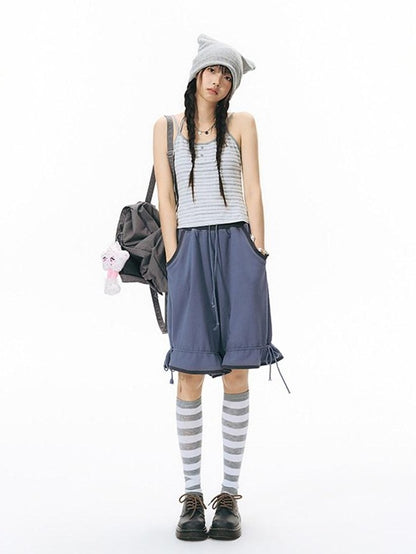 NAPSNAPS Striped Button Halter Detachable Straps Women&