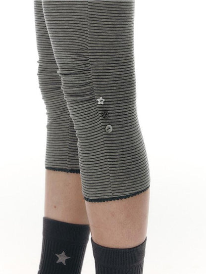 NAPSNAPS Striped Buttoned Pleated Slim Women&