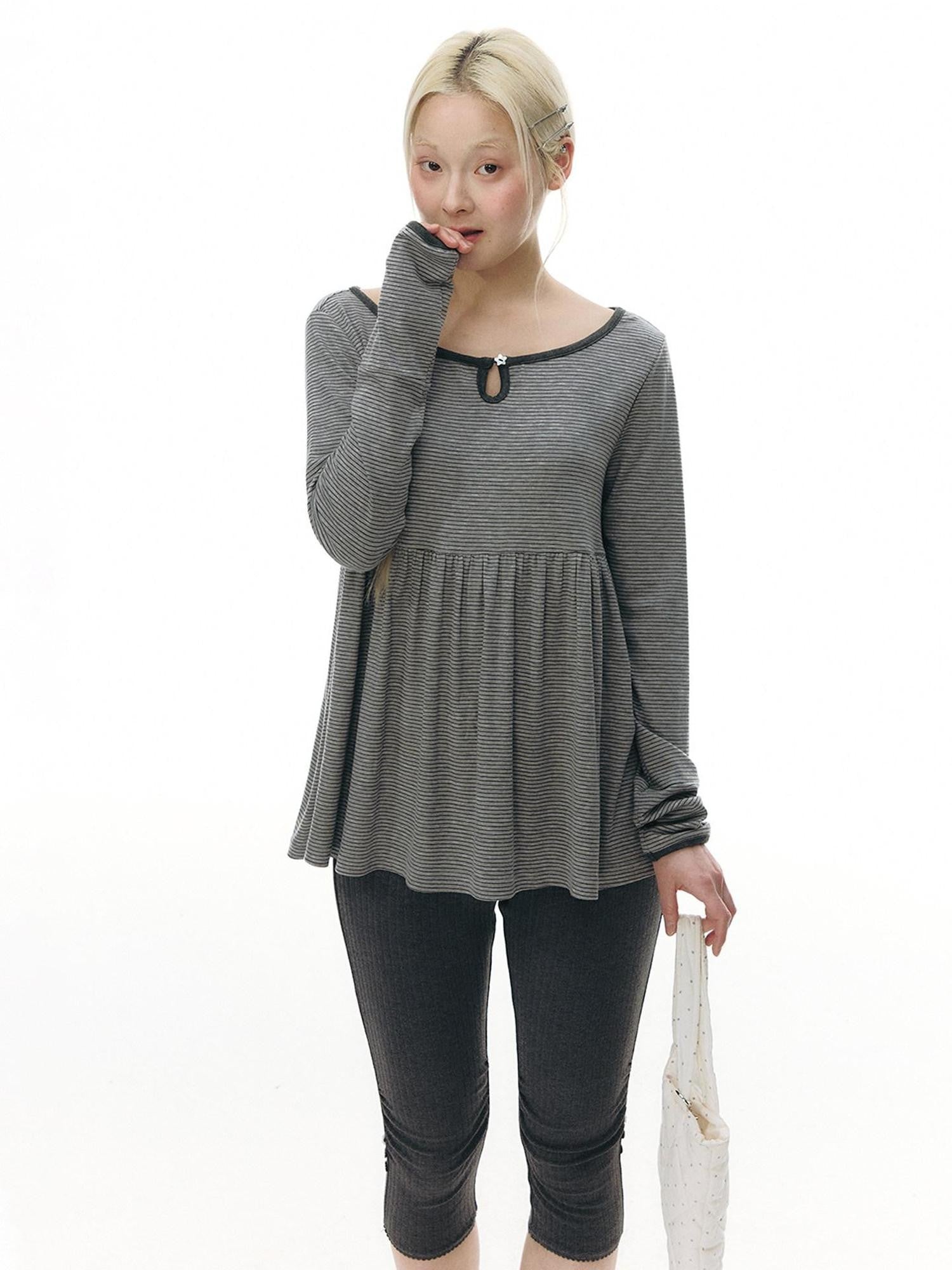 NAPSNAPS Striped Buttoned Pleated Slim Women&