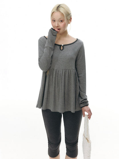 NAPSNAPS Striped Buttoned Pleated Slim Women&