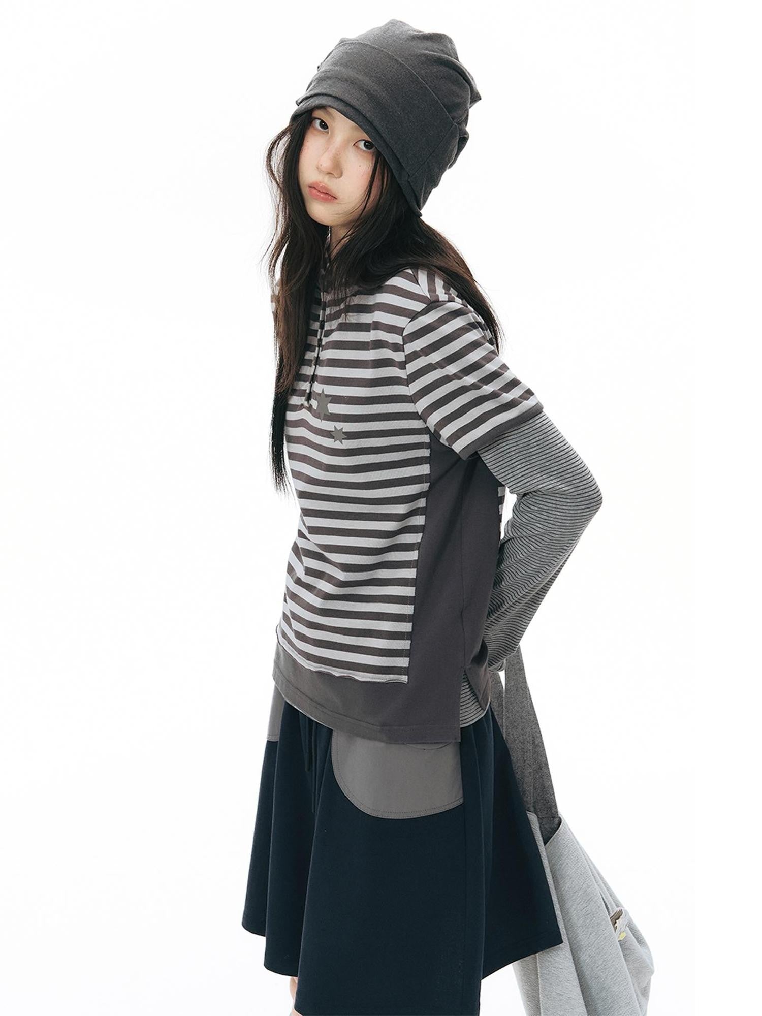 NAPSNAPS Striped Contrast Hooded Knit Women&