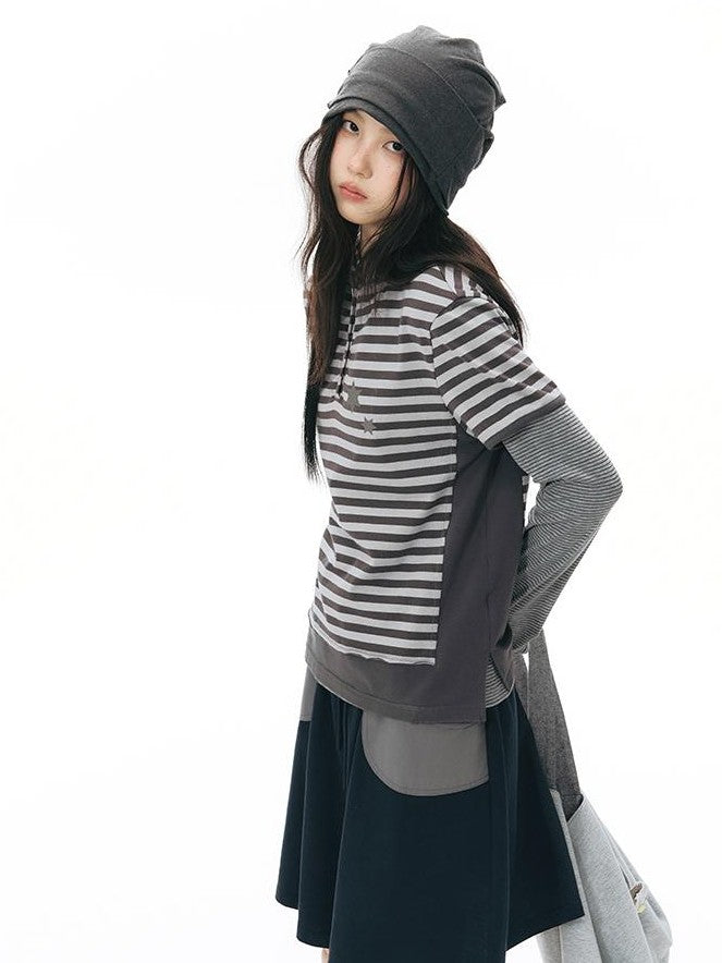 NAPSNAPS Striped Contrast Hooded Knit Women&