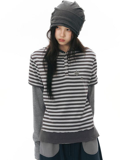 NAPSNAPS Striped Contrast Hooded Knit Women&
