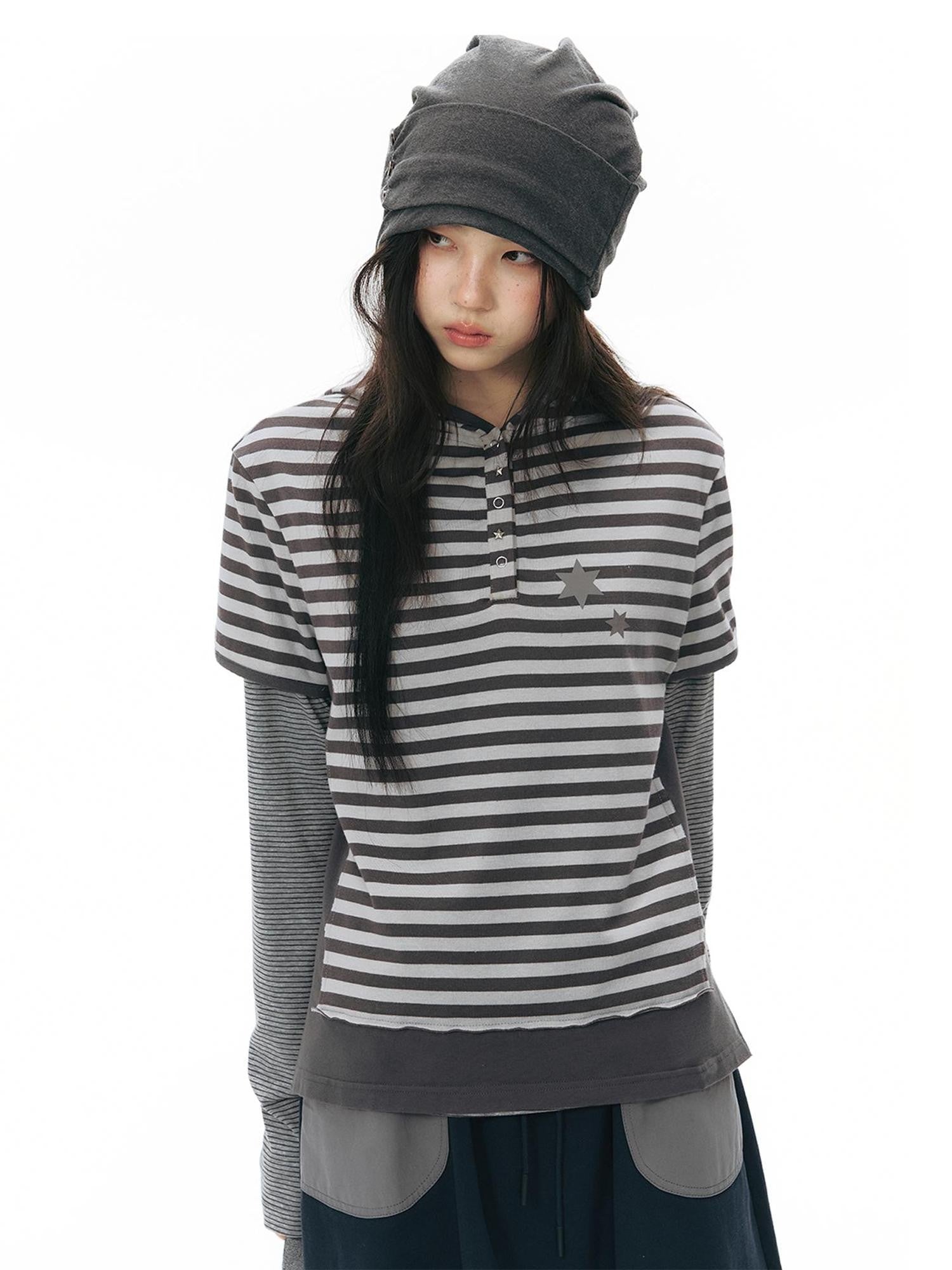 NAPSNAPS Striped Contrast Hooded Knit Women&