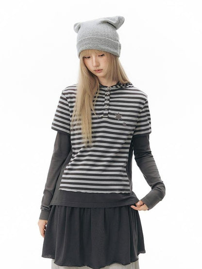 NAPSNAPS Striped Contrast Hooded Knit Women&