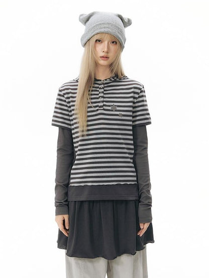 NAPSNAPS Striped Contrast Hooded Knit Women&