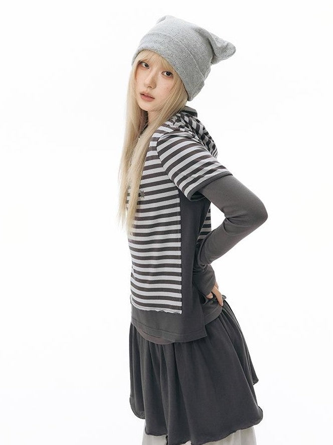 NAPSNAPS Striped Contrast Hooded Knit Women&
