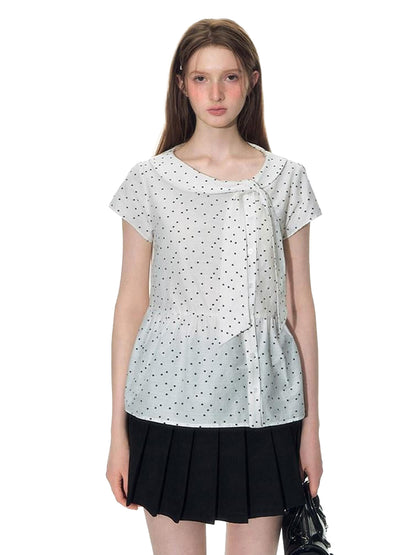 NAPSNAPS Striped Doll Collar Tie Slanted Placket Women&