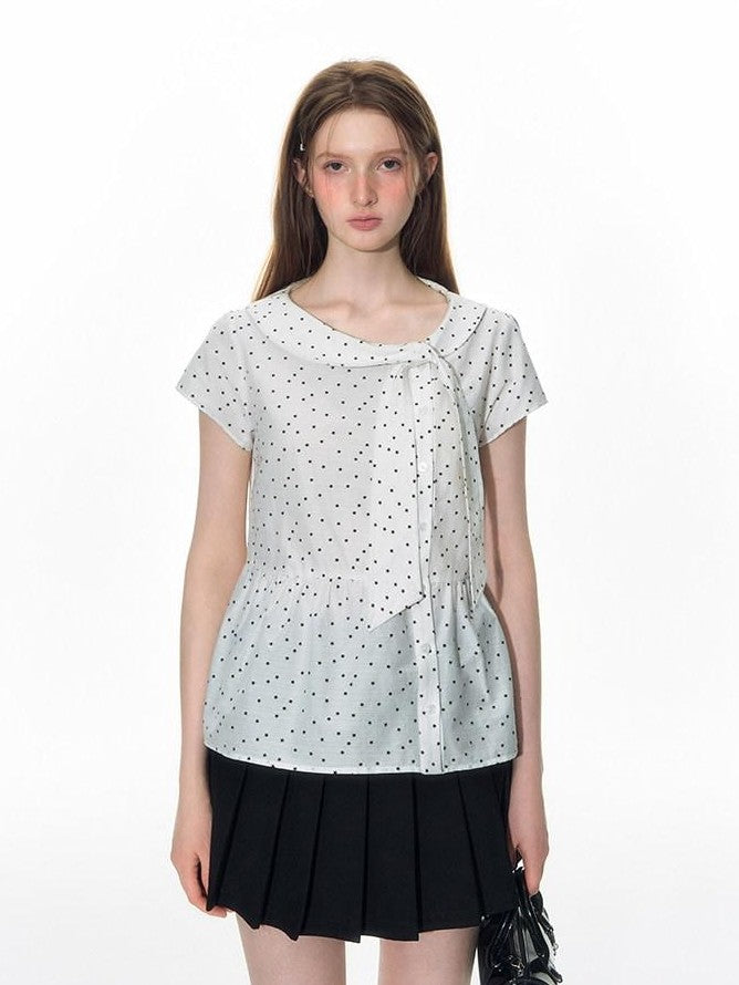 NAPSNAPS Striped Doll Collar Tie Slanted Placket Women&