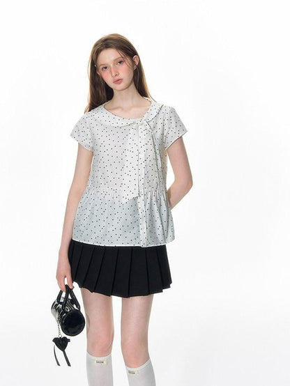 NAPSNAPS Striped Doll Collar Tie Slanted Placket Women&