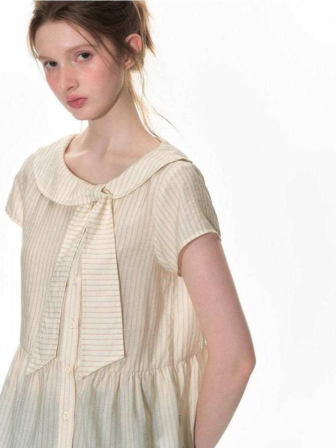 NAPSNAPS Striped Doll Collar Tie Slanted Placket Women&