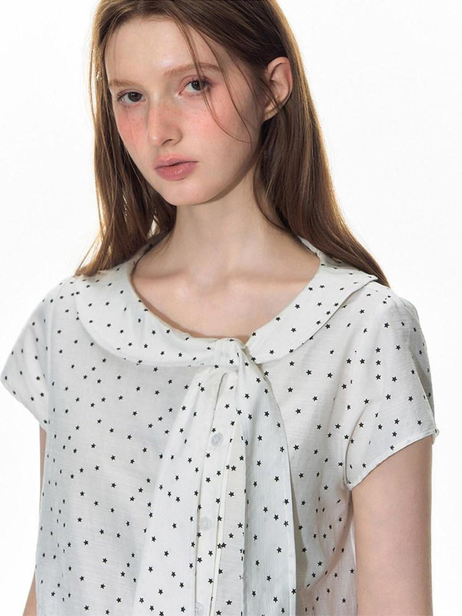 NAPSNAPS Striped Doll Collar Tie Slanted Placket Women&