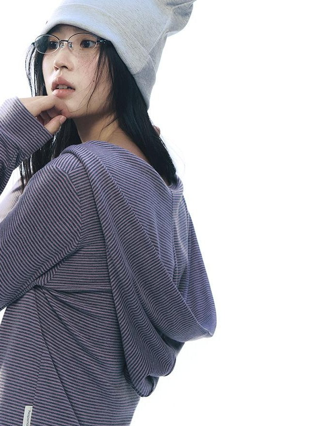 NAPSNAPS Striped Embroidered Hooded U Neck Knit Women&