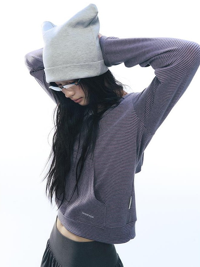 NAPSNAPS Striped Embroidered Hooded U Neck Knit Women&