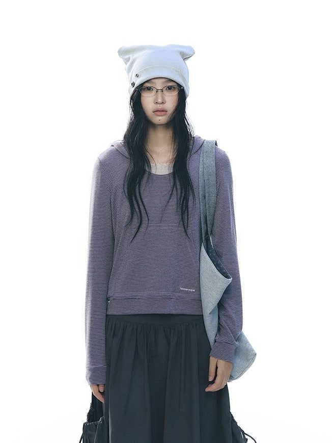 NAPSNAPS Striped Embroidered Hooded U Neck Knit Women&