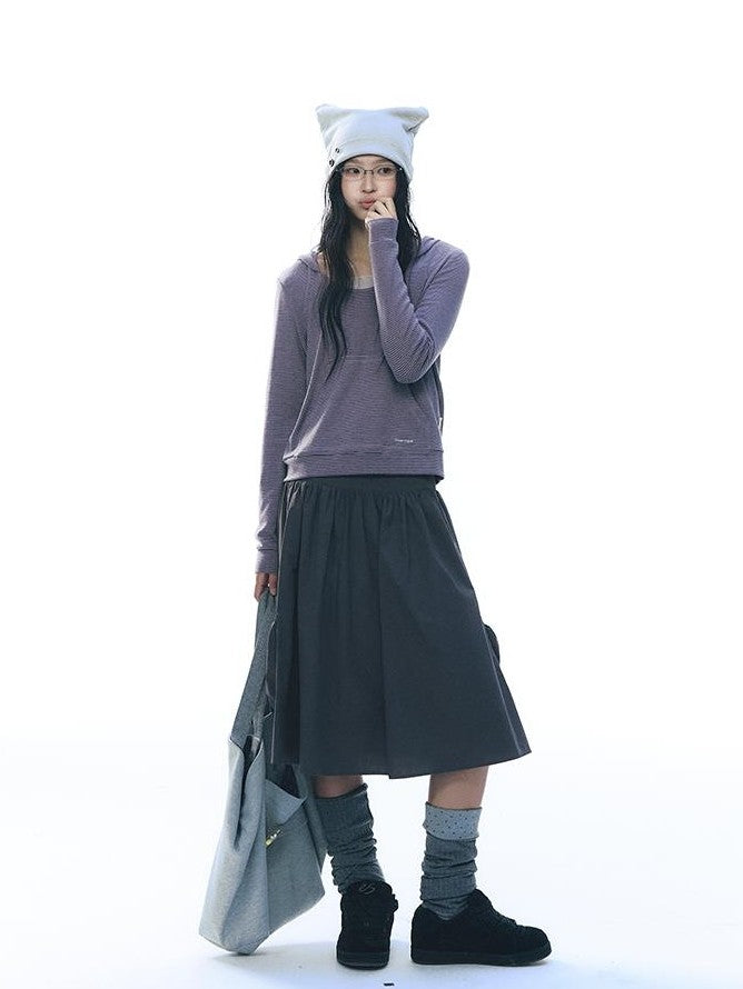NAPSNAPS Striped Embroidered Hooded U Neck Knit Women&