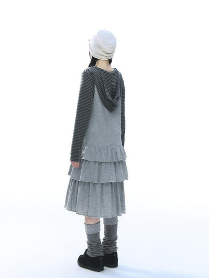 NAPSNAPS Striped Embroidered Hooded U Neck Knit Women&