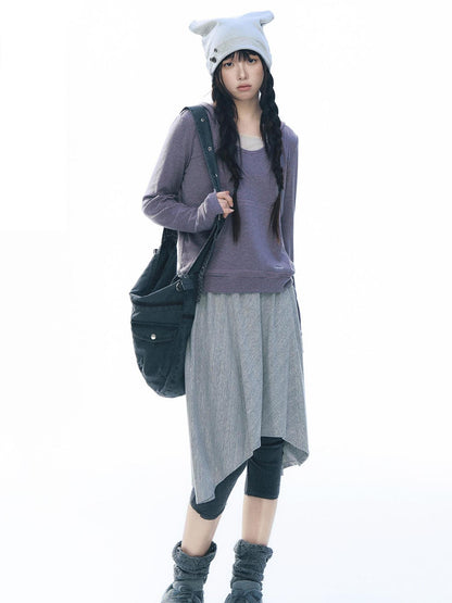 NAPSNAPS Striped Embroidered Hooded U Neck Knit Women&