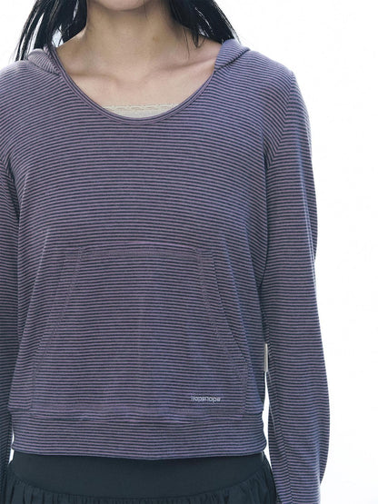 NAPSNAPS Striped Embroidered Hooded U Neck Knit Women&