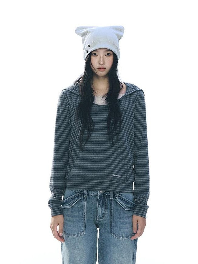 NAPSNAPS Striped Embroidered Hooded U Neck Knit Women&