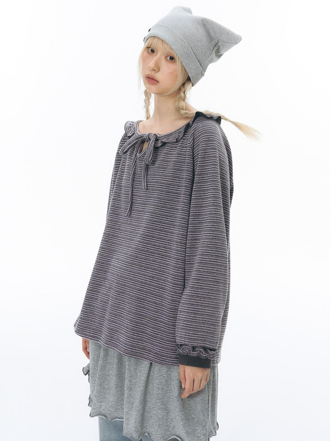 NAPSNAPS Striped Embroidered Ruffle Drawstring Women&