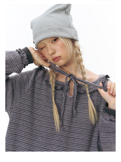 NAPSNAPS Striped Embroidered Ruffle Drawstring Women&