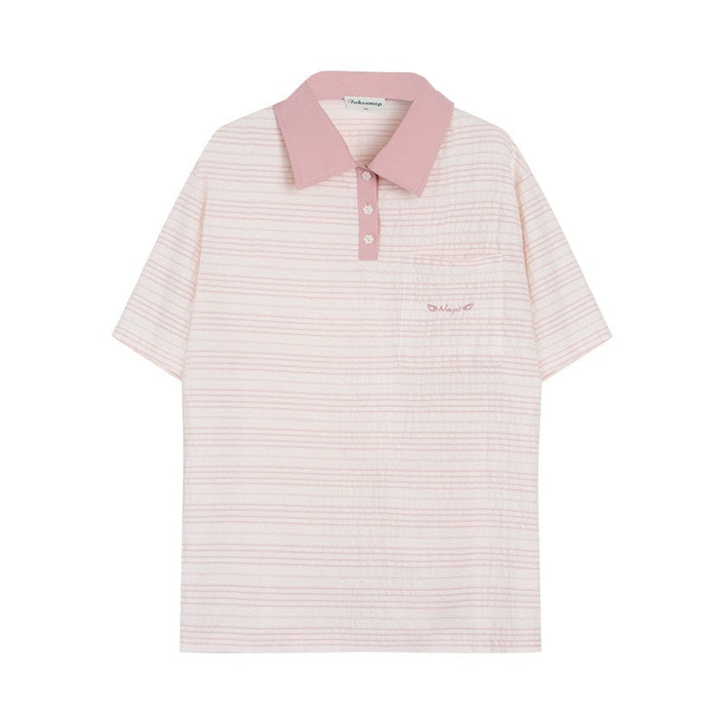 NAPSNAPS_Striped_Embroidered_Spliced_Polo_Collar_Women&